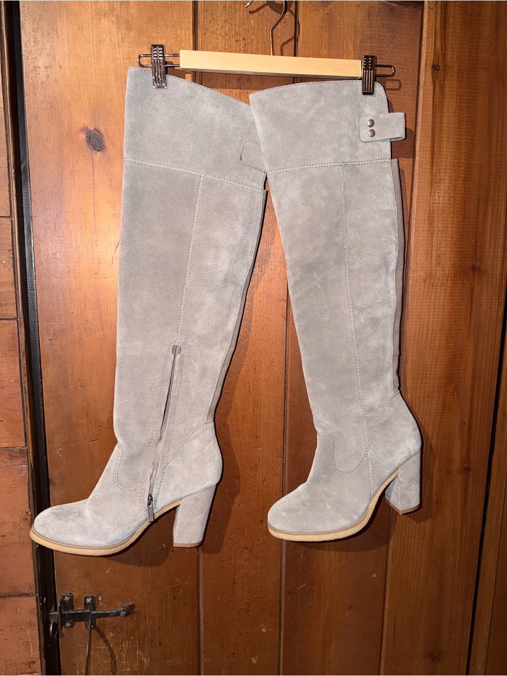 Neiman Marcus Light Gray Suede Over-the-Knee Block Heel Boots